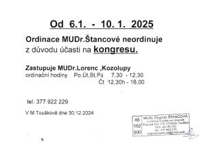 Štancová neordinuje 6-10.1.2025